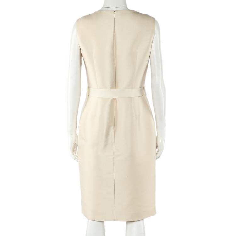 Pre Owned CH Carolina Herrera Cream Sleeveless Belted Dress M
