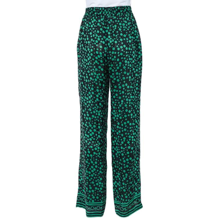 مملوكة مسبقًا CH Carolina Herrera Black Polka Dot Print Silk Blend Palazzo Trousers S