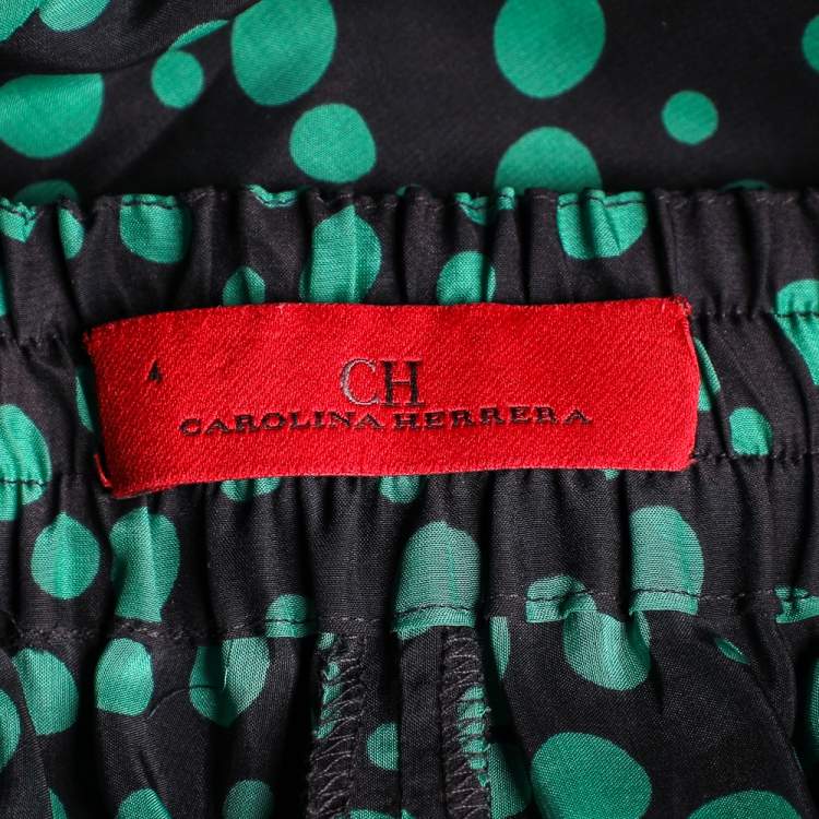 مملوكة مسبقًا CH Carolina Herrera Black Polka Dot Print Silk Blend Palazzo Trousers S