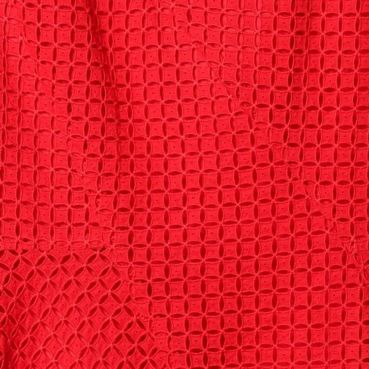 Pre Owned CH Carolina Herrera Red Lace Flared V-Neck Dress M