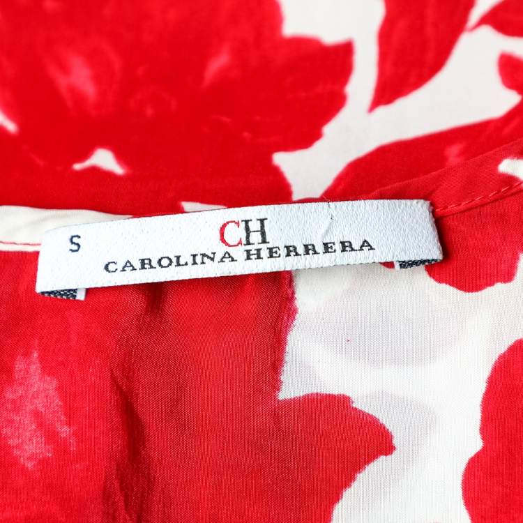 مملوكة مسبقًا CH Carolina Herrera Red Floral Print Silk Blend Blouse S