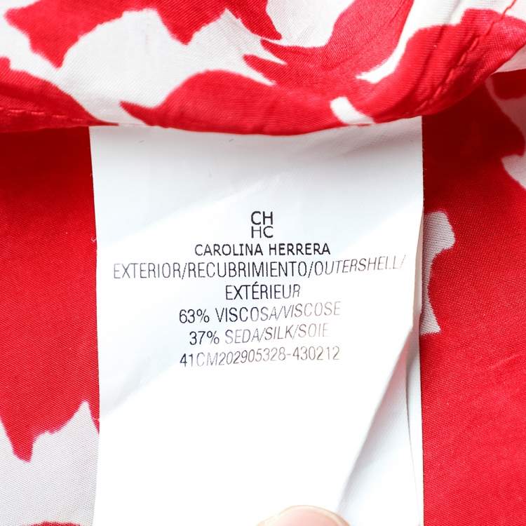 مملوكة مسبقًا CH Carolina Herrera Red Floral Print Silk Blend Blouse S