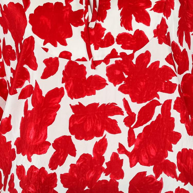 مملوكة مسبقًا CH Carolina Herrera Red Floral Print Silk Blend Blouse S