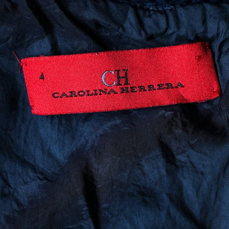 Pre Owned CH Carolina Herrera Navy Blue Textured Cotton Flared Dress S