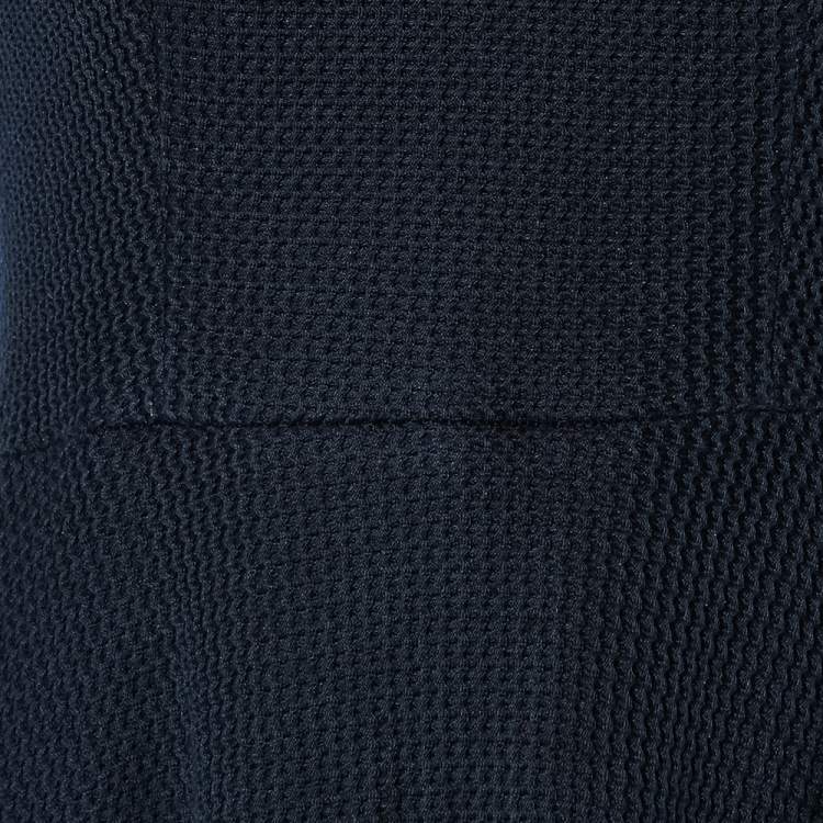 Pre Owned CH Carolina Herrera Navy Blue Textured Cotton Flared Dress S