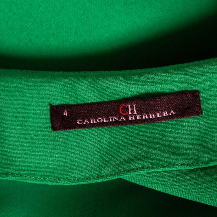Pre Owned CH Carolina Herrera Green Crepe Ruffled Sleeve Shift Dress S