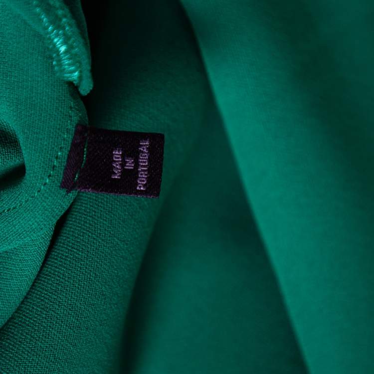 Pre Owned CH Carolina Herrera Green Crepe Ruffled Sleeve Shift Dress S