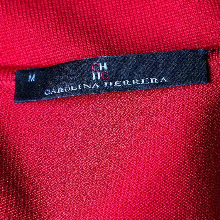 Pre Owned CH Carolina Herrera Red Rib Knit Flared Dress M
