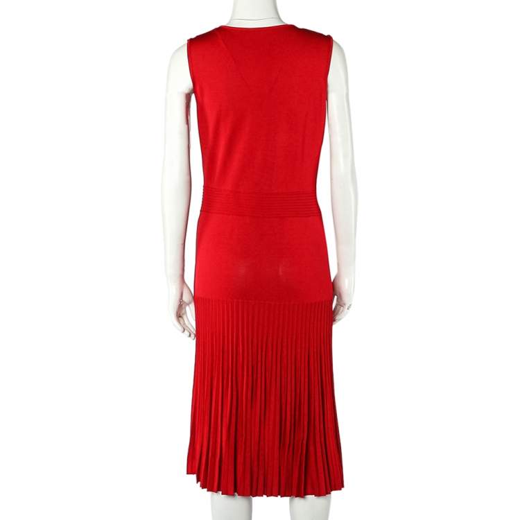 Pre Owned CH Carolina Herrera Red Rib Knit Flared Dress M