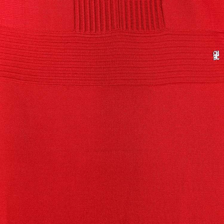 Pre Owned CH Carolina Herrera Red Rib Knit Flared Dress M