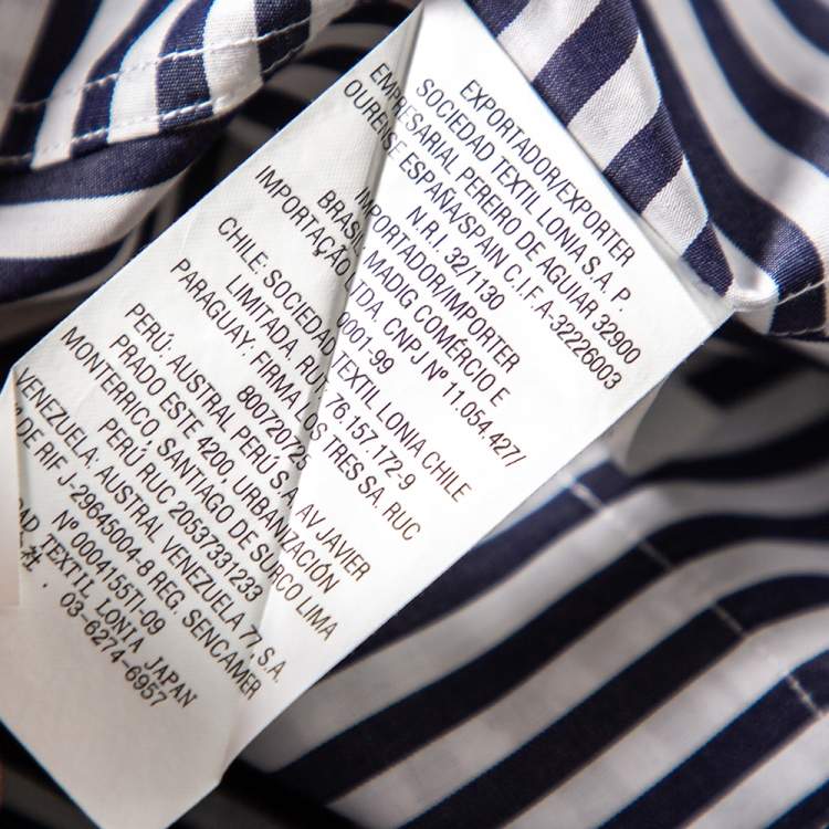 مملوكة مسبقًا CH Carolina Herrera White & Navy Blue Cotton Striped Paneled Oversized Shirt XS
