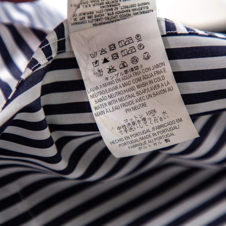 مملوكة مسبقًا CH Carolina Herrera White & Navy Blue Cotton Striped Paneled Oversized Shirt XS