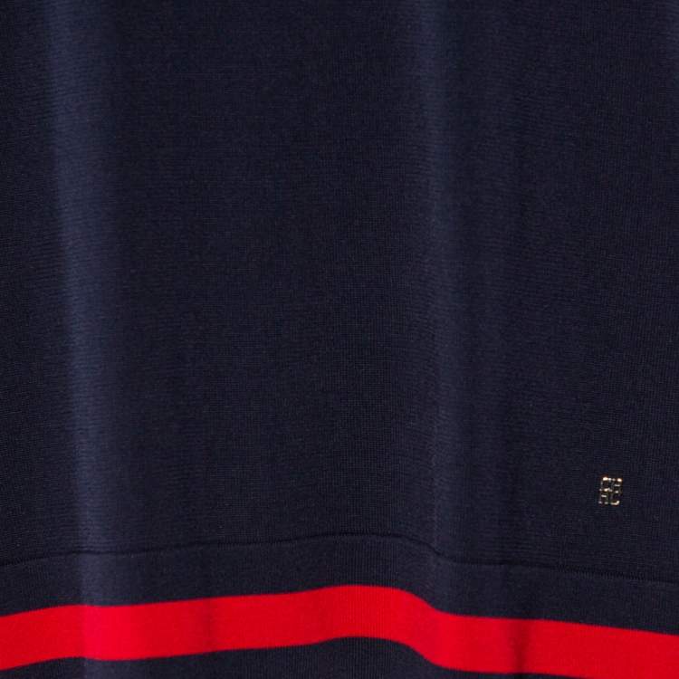 Pre Owned CH Carolina Herrera Navy Blue Rib Knit Contrast Striped Kaftan Top S