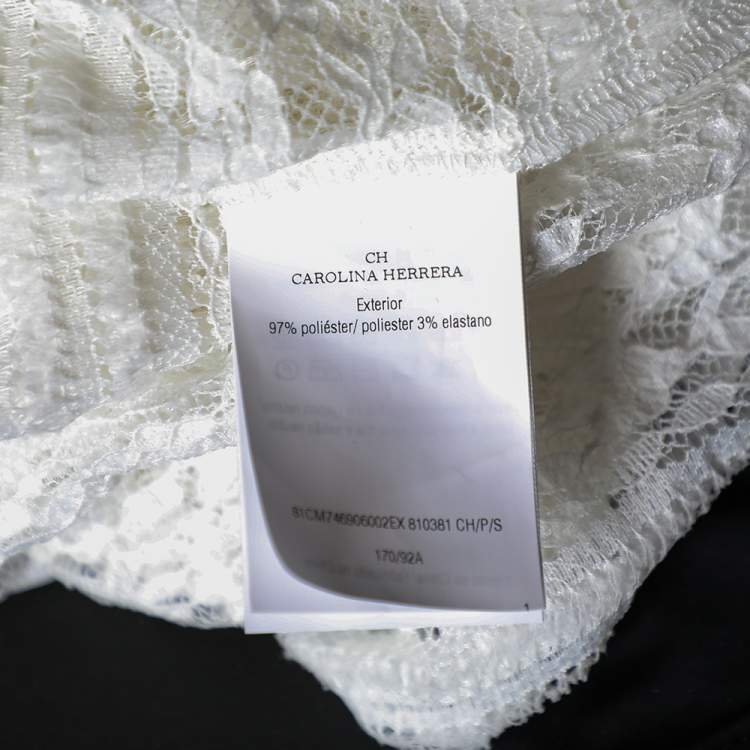 Pre Owned CH Carolina Herrera White Lace Ruffled V Neck Top S