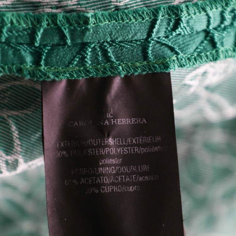 Pre Owned CH Carolina Herrera Green Floral Jacquard Trail Detail Flared Gown S