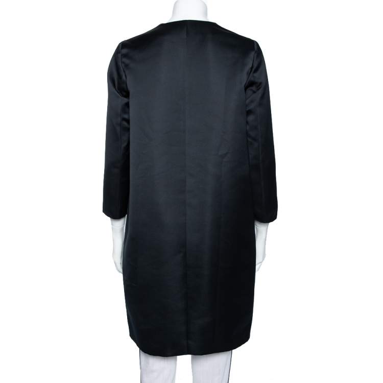 Pre Owned CH Carolina Herrera Midnight Blue Sateen Button Front Coat XS