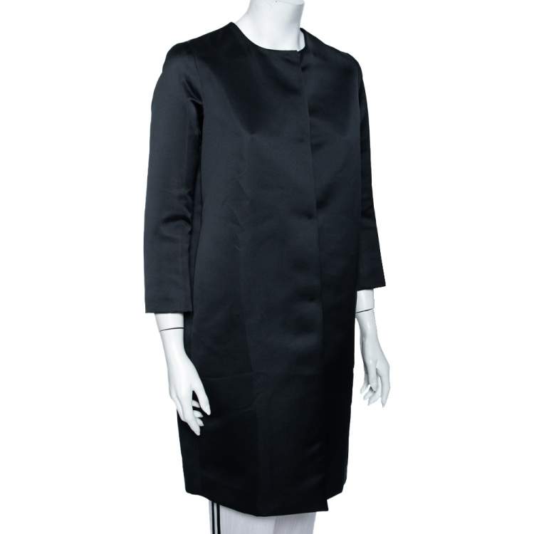 Pre Owned CH Carolina Herrera Midnight Blue Sateen Button Front Coat XS