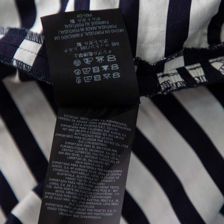 Pre Owned CH Carolina Herrera Blue & White Striped Cotton Waist Tie Detail Peplum Top XS