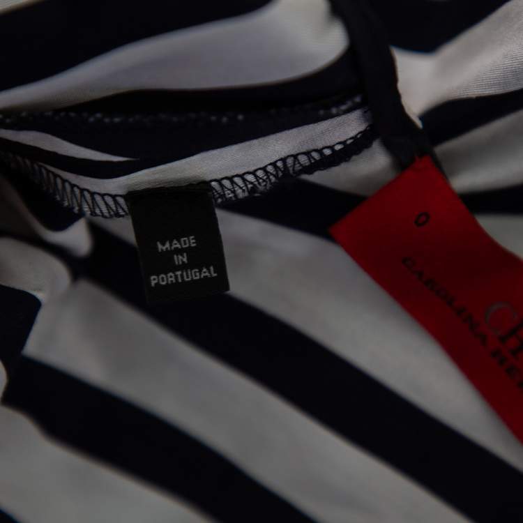 Pre Owned CH Carolina Herrera Blue & White Striped Cotton Waist Tie Detail Peplum Top XS