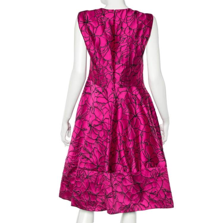 Pre Owned  CH Carolina Herrera Pink Embossed Floral Jacquard Sleeveless Dress M 