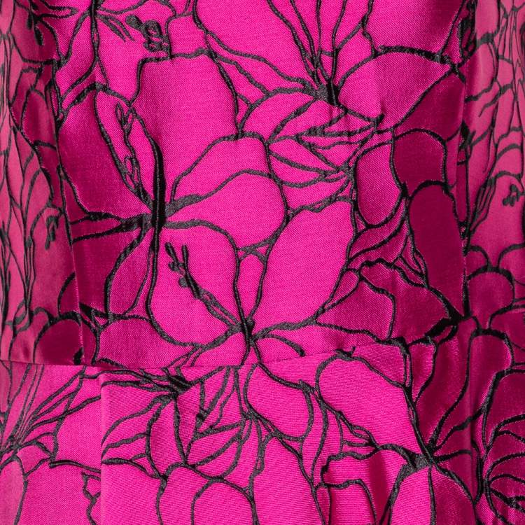 Pre Owned  CH Carolina Herrera Pink Embossed Floral Jacquard Sleeveless Dress M 