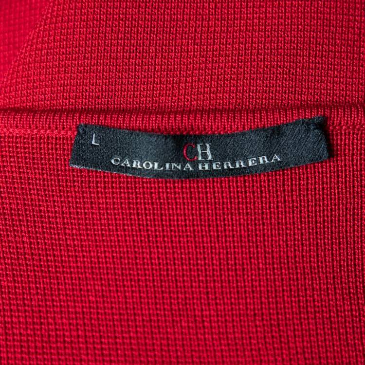 Pre Owned  CH Carolina Herrera Red Knit Ruffle Detail Peplum Dress