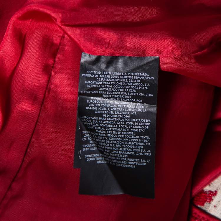 Pre Owned CH Carolina Herrera Red Wool Jacquard Paneled Pleated Dress S
