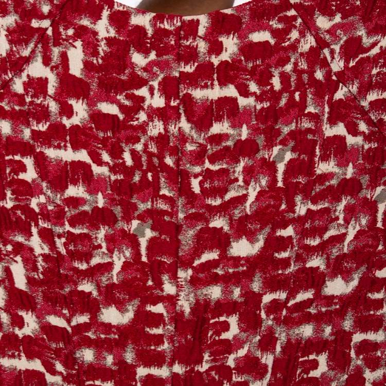 Pre Owned CH Carolina Herrera Red Wool Jacquard Paneled Pleated Dress S