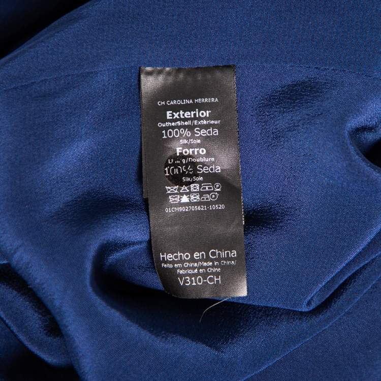 Pre Owned CH Carolina Herrera Blue Silk Ruffled Detail Leopard Print Belted Dress L