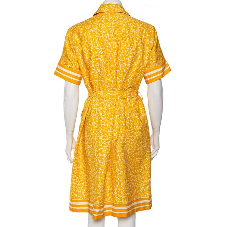 Pre Owned CH Carolina Herrera Yellow Cotton Abstract Printed Short Sleeve Shirt Dress XL
