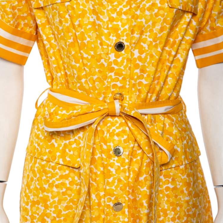 Pre Owned CH Carolina Herrera Yellow Cotton Abstract Printed Short Sleeve Shirt Dress XL