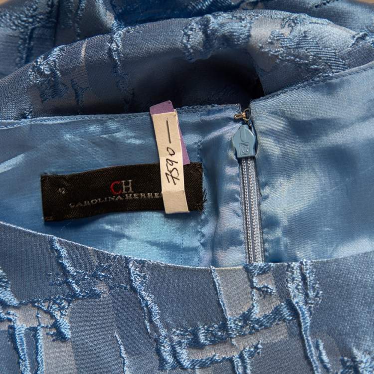 Pre Owned CH Carolina Herrera Blue Textured Silk Flared Mini Dress L