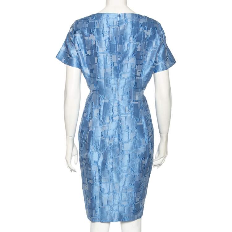 Pre Owned CH Carolina Herrera Blue Textured Silk Flared Mini Dress L