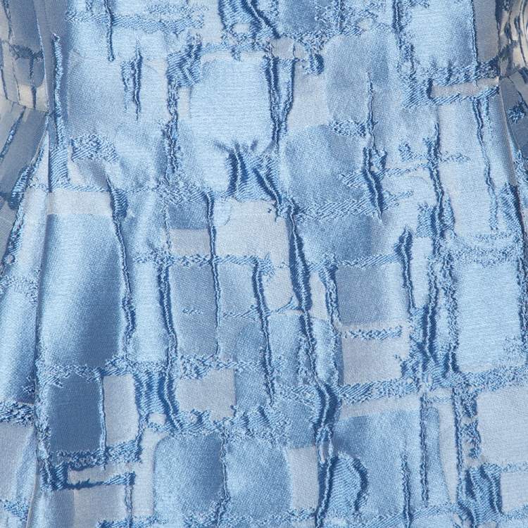 Pre Owned CH Carolina Herrera Blue Textured Silk Flared Mini Dress L