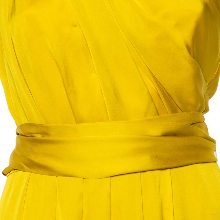 Pre Owned CH Carolina Herrera Yellow Silk One Shoulder Dress S