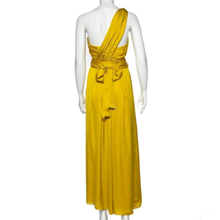 Pre Owned CH Carolina Herrera Yellow Silk One Shoulder Dress S