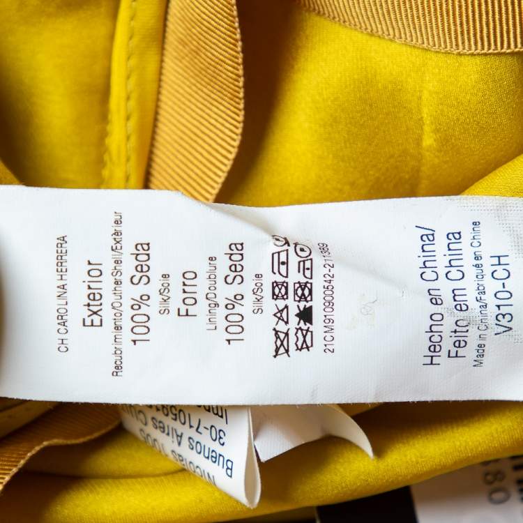 Pre Owned CH Carolina Herrera Yellow Silk One Shoulder Dress S