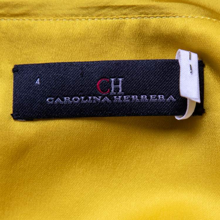 Pre Owned CH Carolina Herrera Yellow Silk One Shoulder Dress S