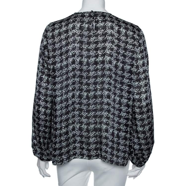 مملوكة مسبقًا CH Carolina Herrera Monochrome Geometric Print Silk Blouse L