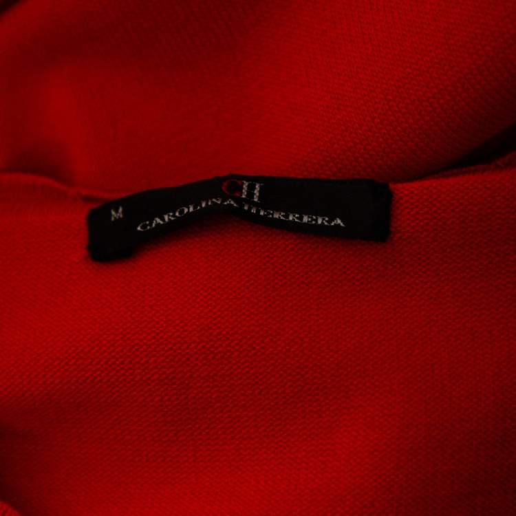 Pre Owned CH Carolina Herrera Red Knit Frill Detailed Sleeveless Dress M