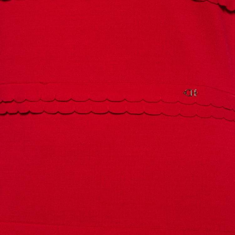 Pre Owned CH Carolina Herrera Red Knit Frill Detailed Sleeveless Dress M