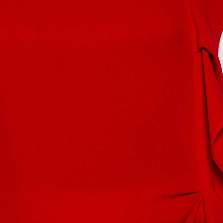Pre Owned CH Carolina Herrera Red Crepe Ruffle Detail Sleeveless Maxi Dress M
