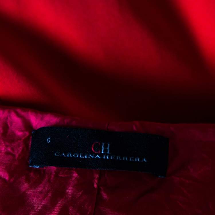 Pre Owned CH Carolina Herrera Red Crepe Ruffle Detail Sleeveless Maxi Dress M