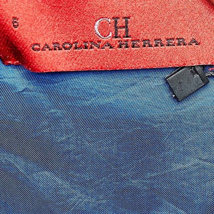 Pre Owned CH Carolina Herrera Blue Striped Silk Sleeveless Pleated Dress M