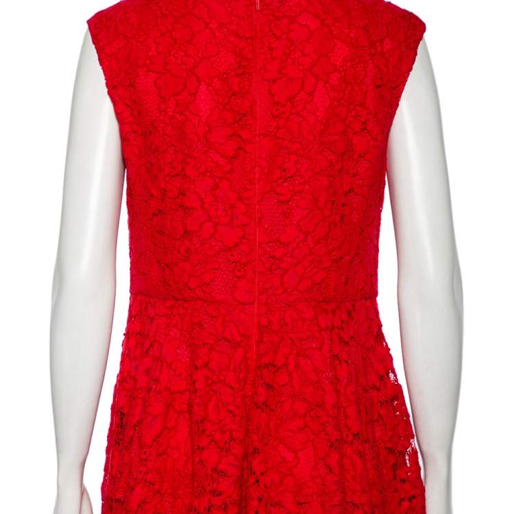 Pre Owned CH Carolina Herrera Red Floral Lace Sleeveless Maxi Dress M