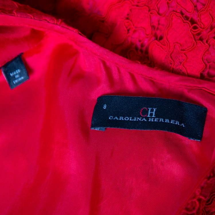 Pre Owned CH Carolina Herrera Red Floral Lace Sleeveless Maxi Dress M