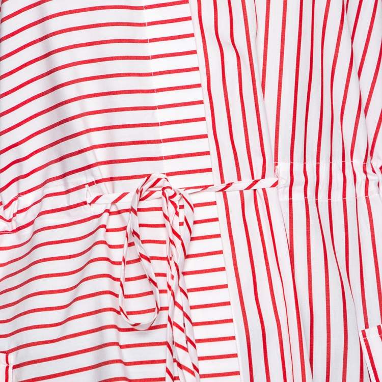 Pre Owned CH Carolina Herrera Red Striped Cotton Asymmetrical Long Sleeve Shirt M
