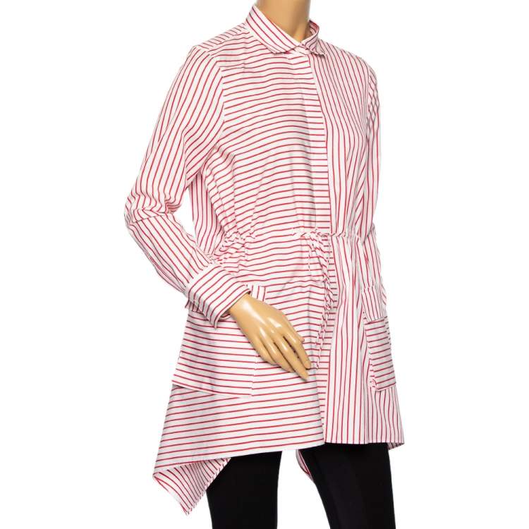Pre Owned CH Carolina Herrera Red Striped Cotton Asymmetrical Long Sleeve Shirt M