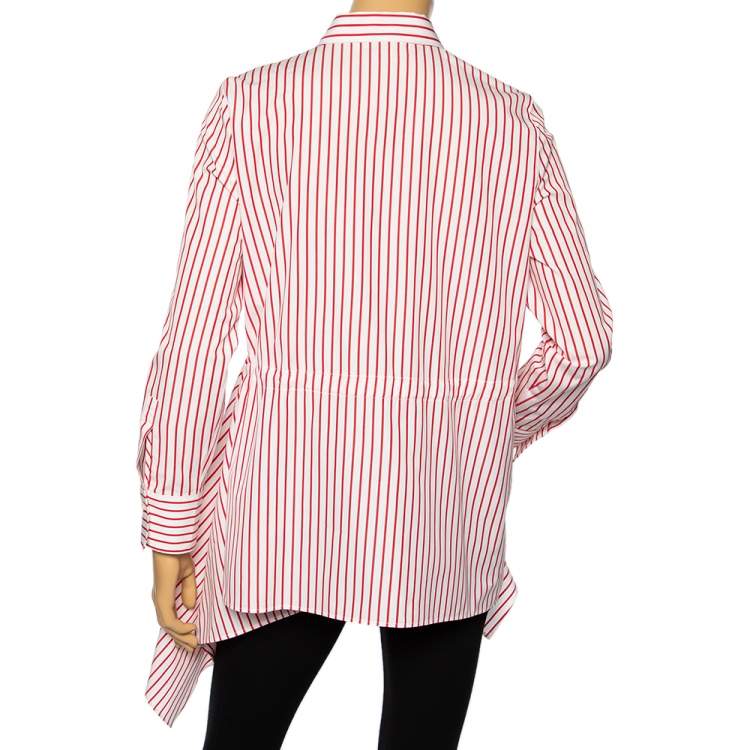 Pre Owned CH Carolina Herrera Red Striped Cotton Asymmetrical Long Sleeve Shirt M
