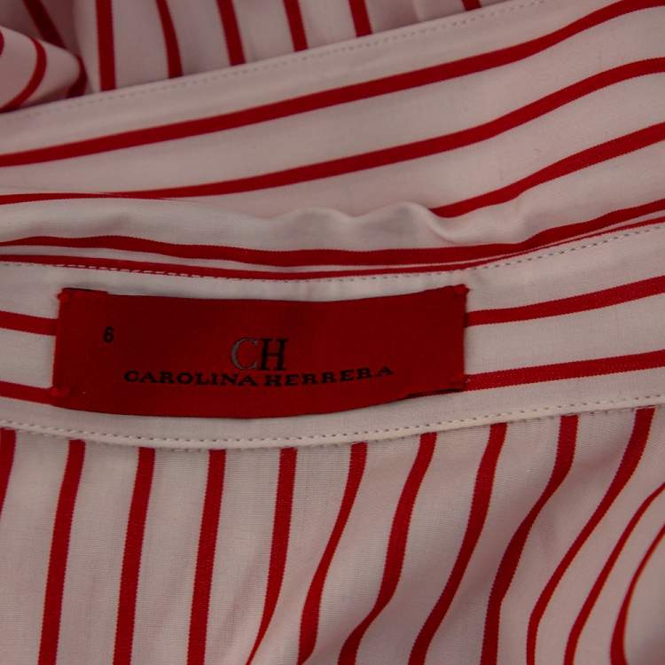 Pre Owned CH Carolina Herrera Red Striped Cotton Asymmetrical Long Sleeve Shirt M